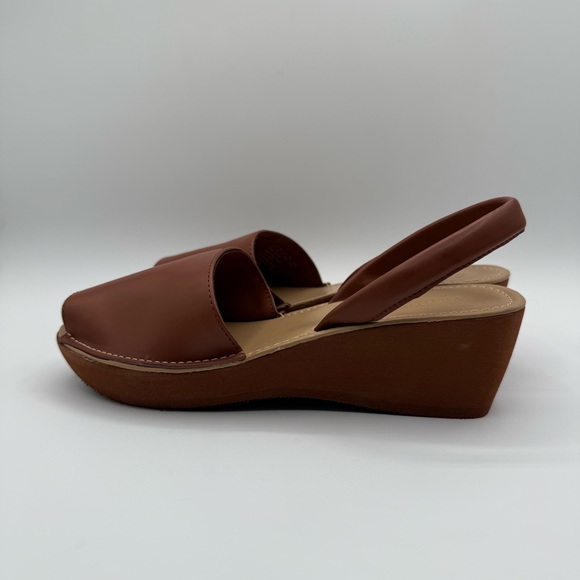 Kenneth Cole Reaction Fine Glass Brown Platform Wedge Sandals Slingback Size 9 - Picture 5 of 14
